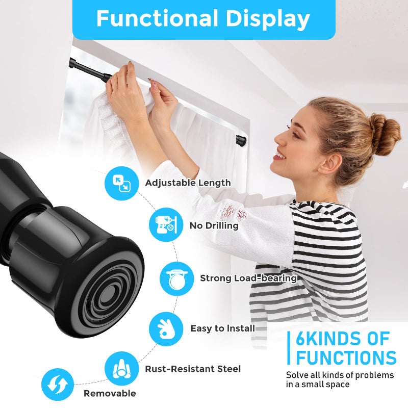 AIZESI 2PCS Tension Rods 17 to 28 inch, Black Tension Rods Adjustable Spring Tension Window Rods Short Tension Rod Expandable Pressure Rod for Shoe Rack Hanger Curtain Rod Closet Rods - Image 2
